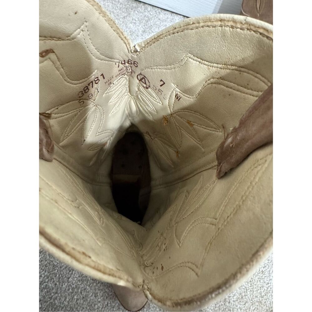 Vintage Dingo Acme Leather Cowboy Boots Women’s Sz US 7 Made In USA Western Tan - Picture 8 of 13